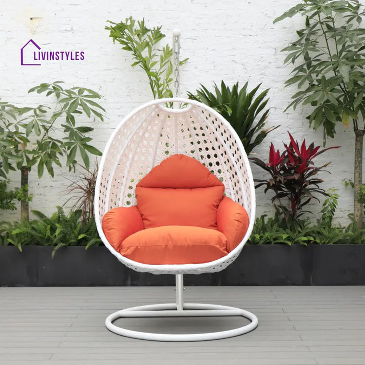 Pico Single Seater Hanging Swing With Stand For Balcony Garden (White) - Orange - Swings