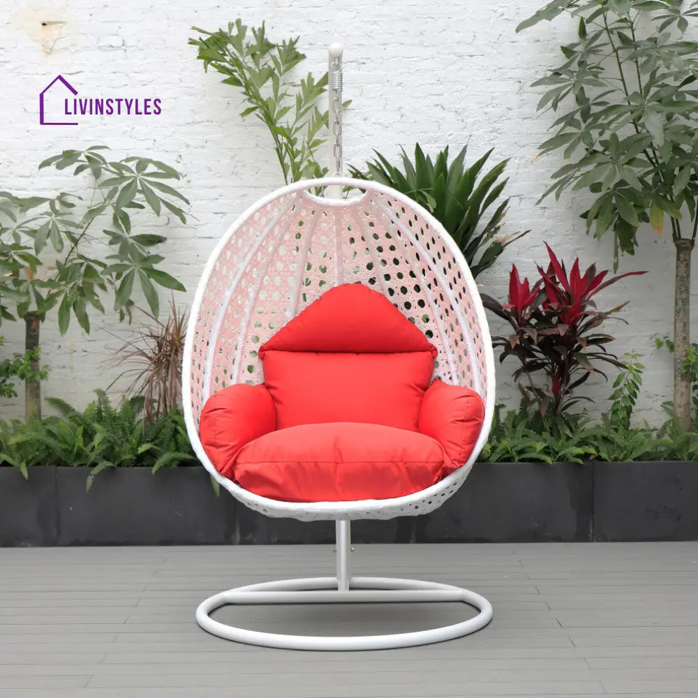 Pico Single Seater Hanging Swing With Stand For Balcony Garden (White) - Red - Swings