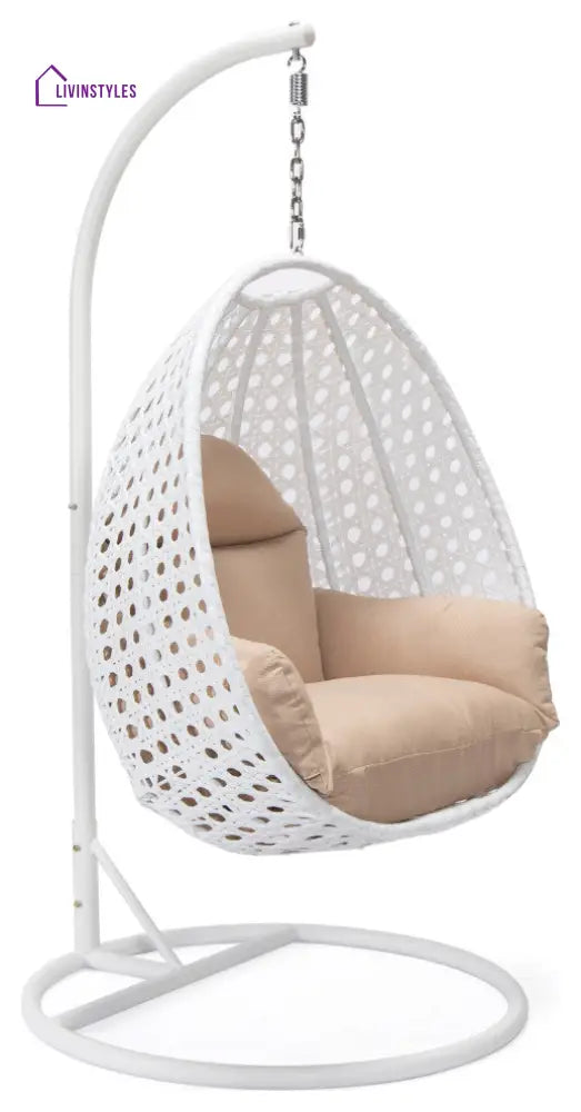 Pico Single Seater Hanging Swing With Stand For Balcony Garden (White) - Swings