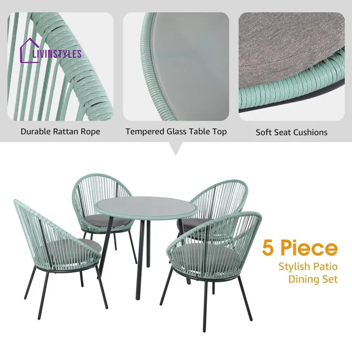 Piel Outdoor Patio Seating Set 4 Chairs and 1 Table Set (Turquoise) - Coffee Table Sets