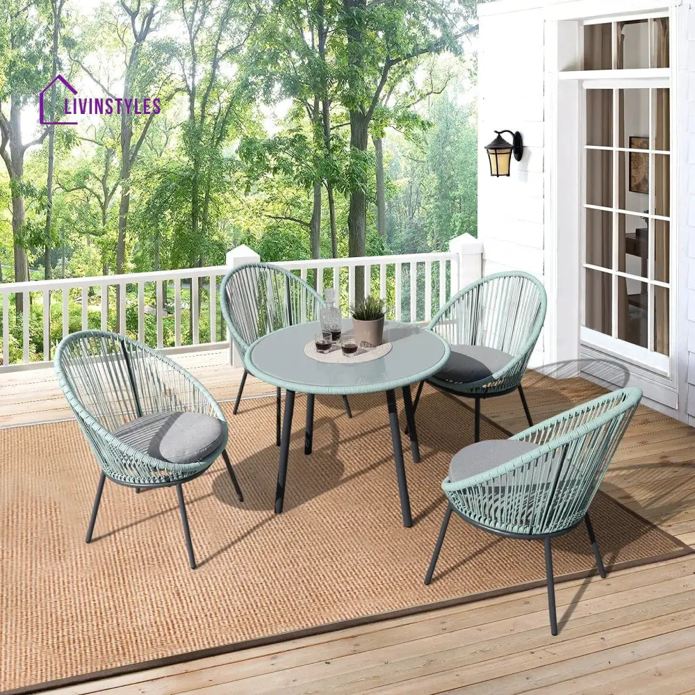Piel Outdoor Patio Seating Set 4 Chairs and 1 Table Set (Turquoise) - Coffee Table Sets
