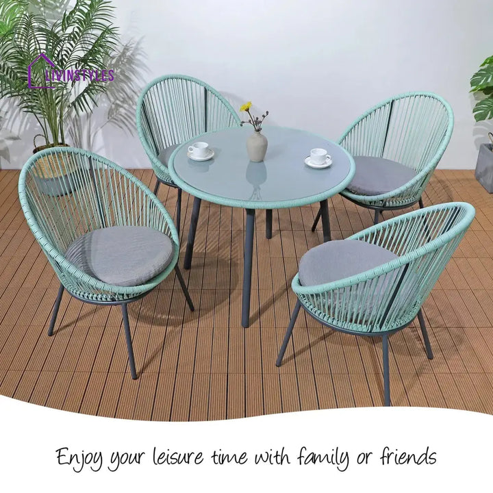 Piel Outdoor Patio Seating Set 4 Chairs and 1 Table Set (Turquoise) - Coffee Table Sets