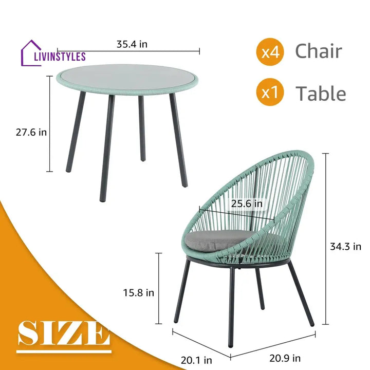 Piel Outdoor Patio Seating Set 4 Chairs and 1 Table Set (Turquoise) - Coffee Table Sets