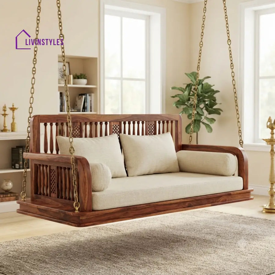 Pierre 2 Seater Wooden Swing for Home | Wooden Jhula for home
