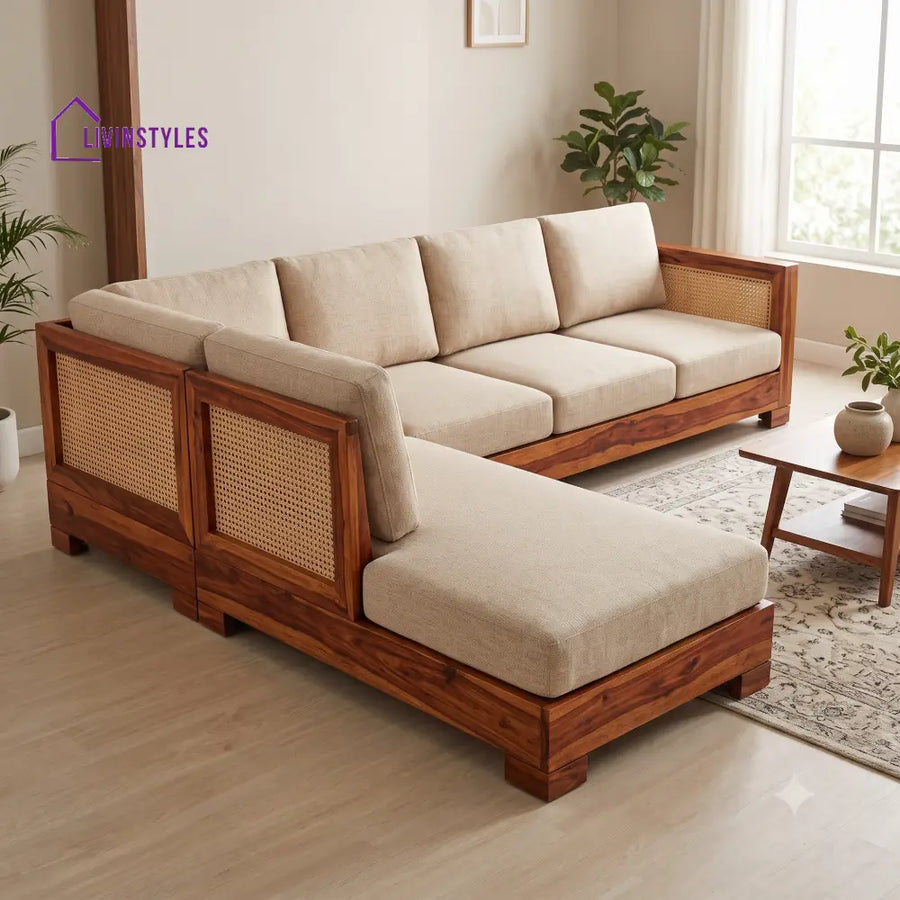 Pierre Louis Premium L Shaped Wooden Sofa Set for Living Room