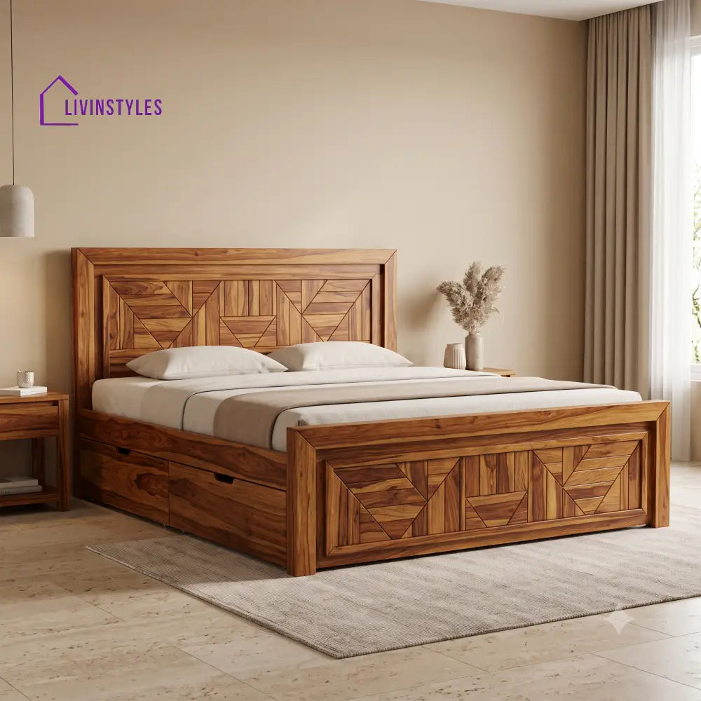 Pierre Premium Wooden Bed with Drawer Storage | King Size Bed & Queen Size Bed Online