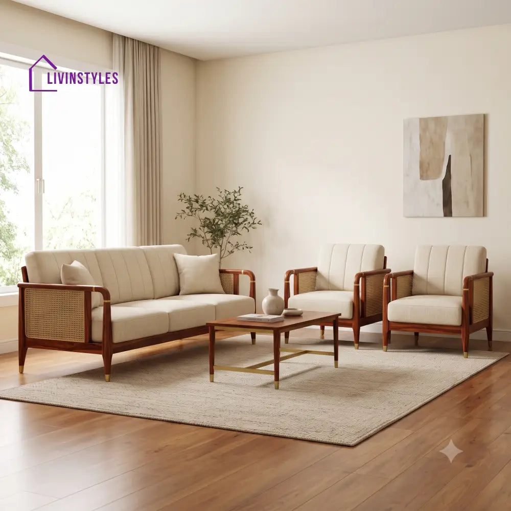 Pierre Premium Wooden Sofa Set for Living Room | 3 + 1 + 1 Seater Sheesham Wood Sofa Set