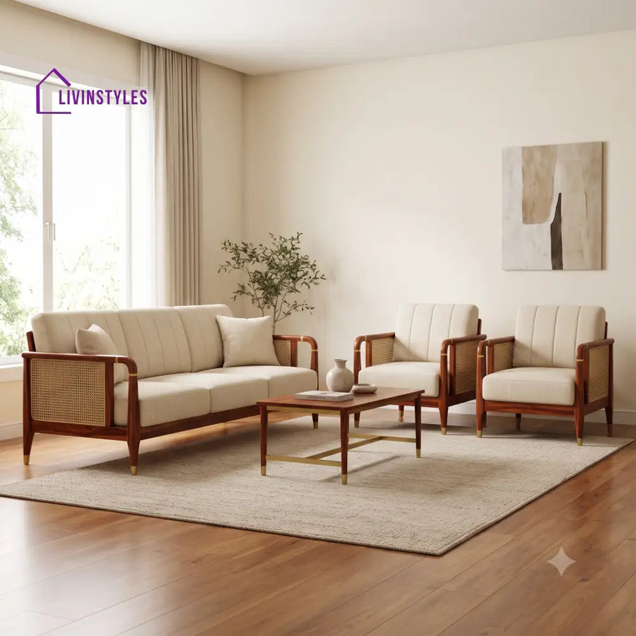Pierre Premium Wooden Sofa Set for Living Room | 3 + 1 + 1 Seater Sheesham Wood Sofa Set