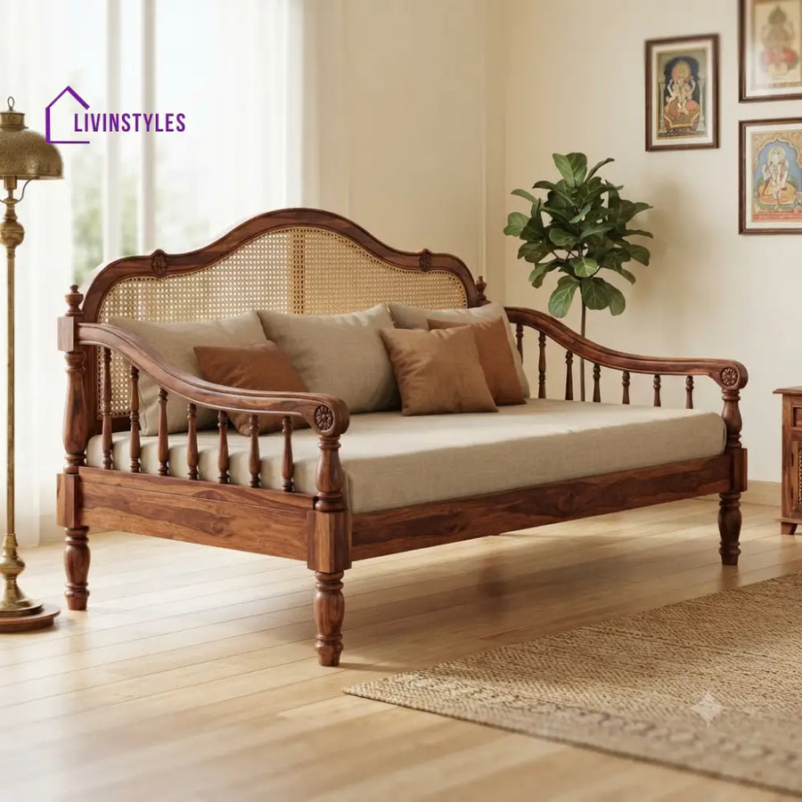 Pierre Wooden Divan Bed for Living Room | Solid Sheesham Wood