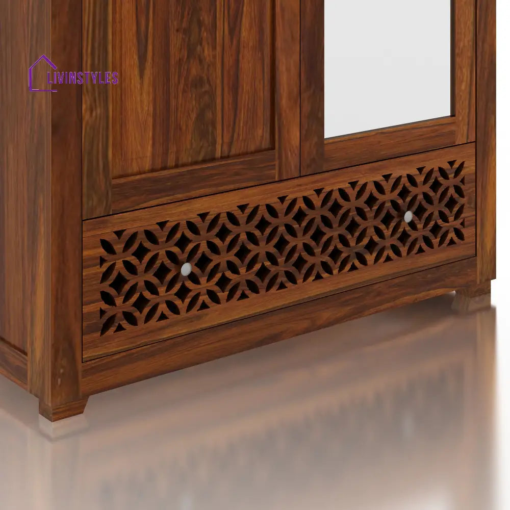 Pilar Jodhpur Solid Sheesham Wood with One Side Mirror Wardrobe Wardrobe