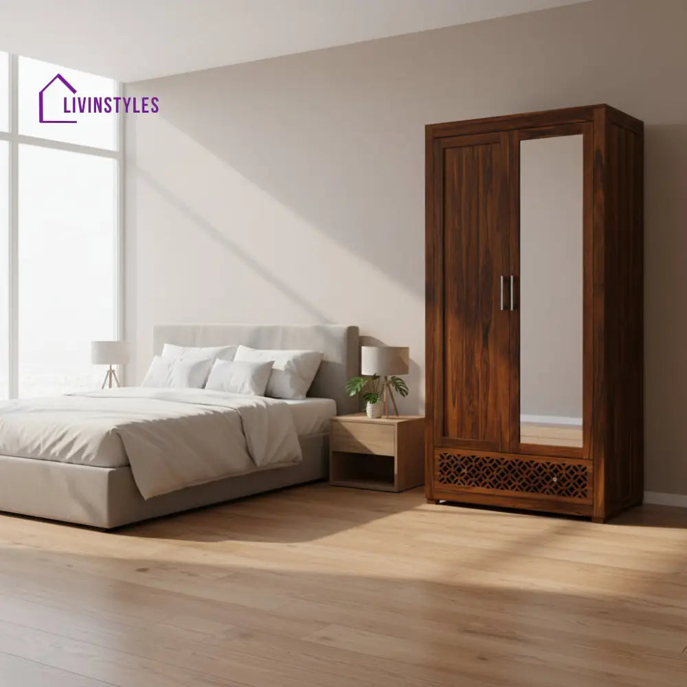 Pilar Jodhpur Solid Sheesham Wood with One Side Mirror Wardrobe Wardrobe