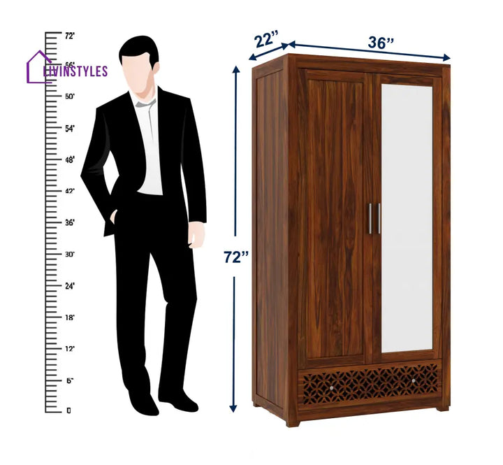 Pilar Jodhpur Solid Sheesham Wood with One Side Mirror Wardrobe Wardrobe