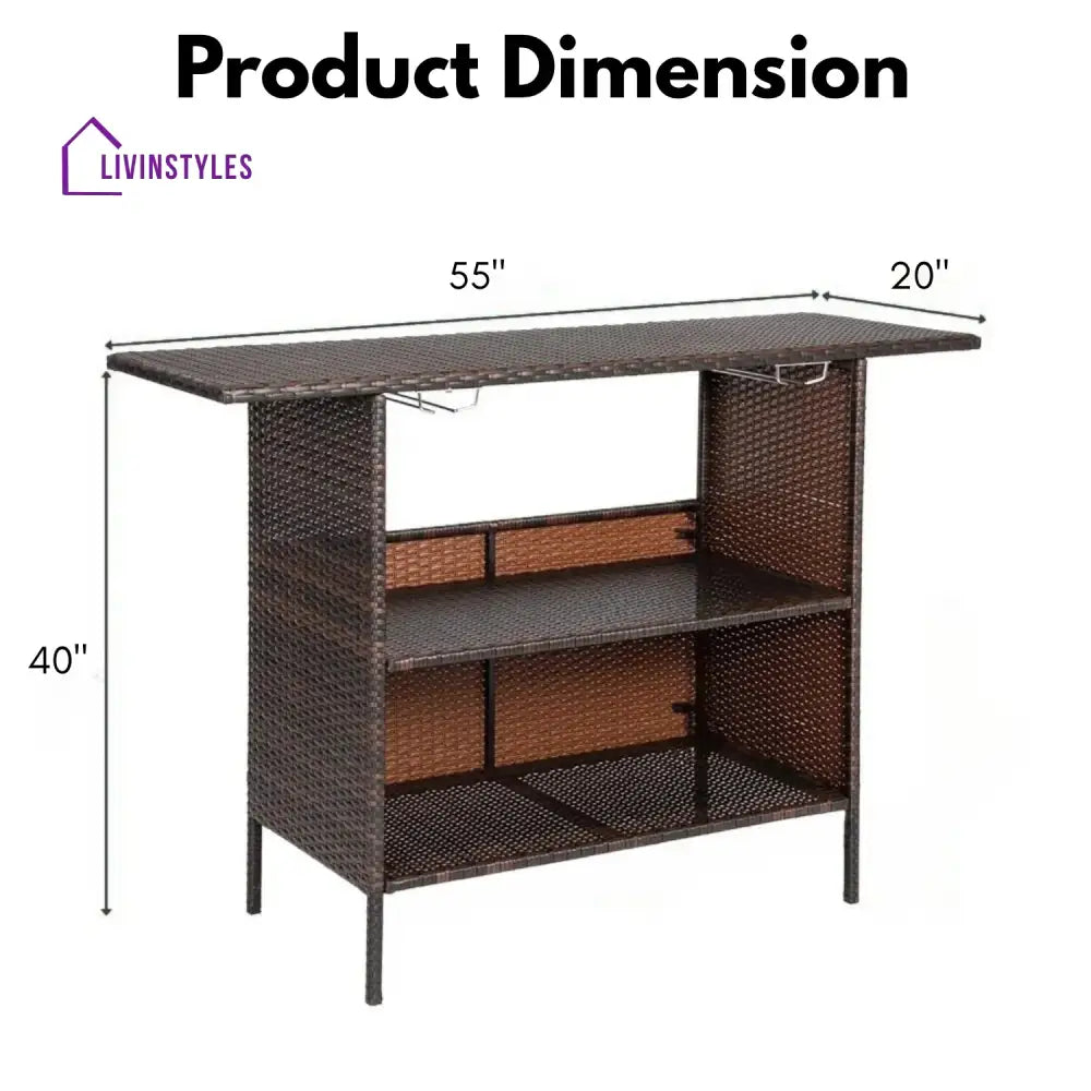 Pilar Outdoor Rattan Wicker Bar Table With Storage Selves - Bar Table