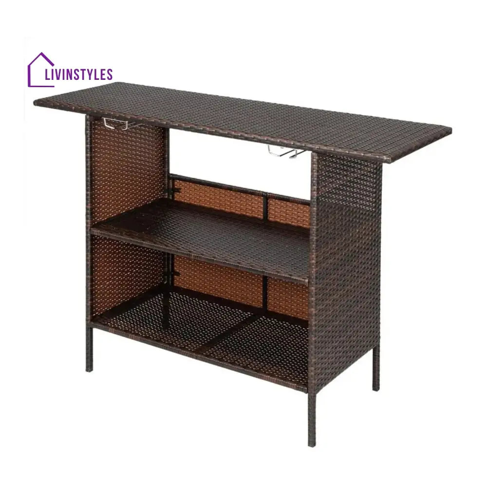 Pilar Outdoor Rattan Wicker Bar Table With Storage Selves - Bar Table