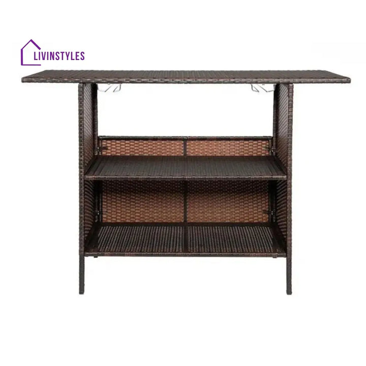 Pilar Outdoor Rattan Wicker Bar Table With Storage Selves - Bar Table