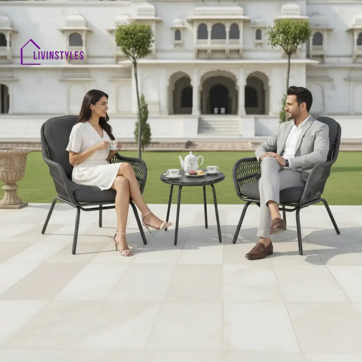 Pillar Outdoor Patio Seating Set 2 Chairs and 1 Table Set (Dark Grey) Braided & Rope - Coffee Table Sets