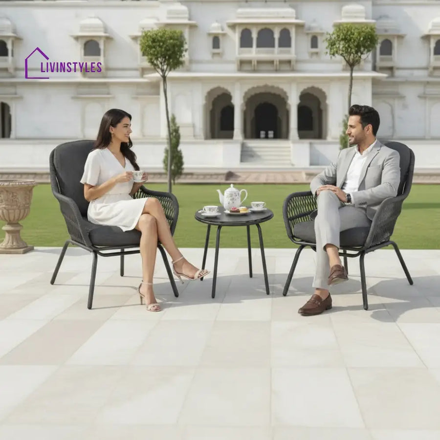 Pillar Outdoor Patio Seating Set 2 Chairs and 1 Table Set (Dark Grey) Braided & Rope - Coffee Table Sets