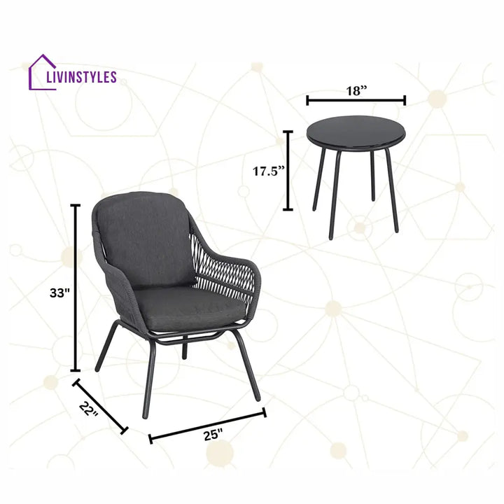 Pillar Outdoor Patio Seating Set 2 Chairs and 1 Table Set (Dark Grey) Braided & Rope - Coffee Table Sets