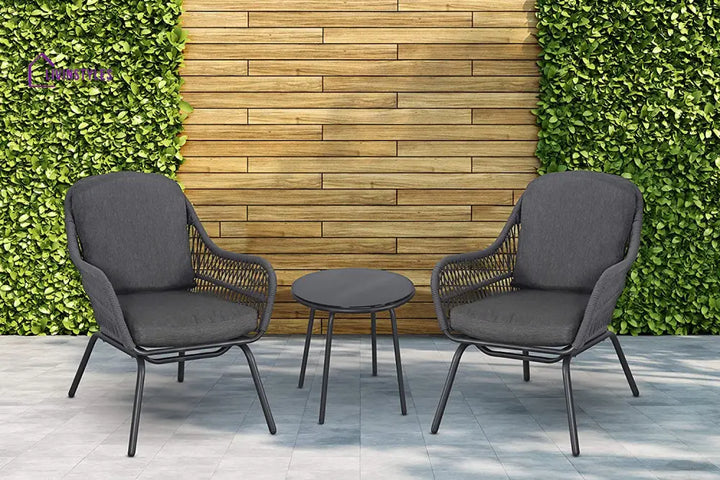 Pillar Outdoor Patio Seating Set 2 Chairs and 1 Table Set (Dark Grey) Braided & Rope - Coffee Table Sets