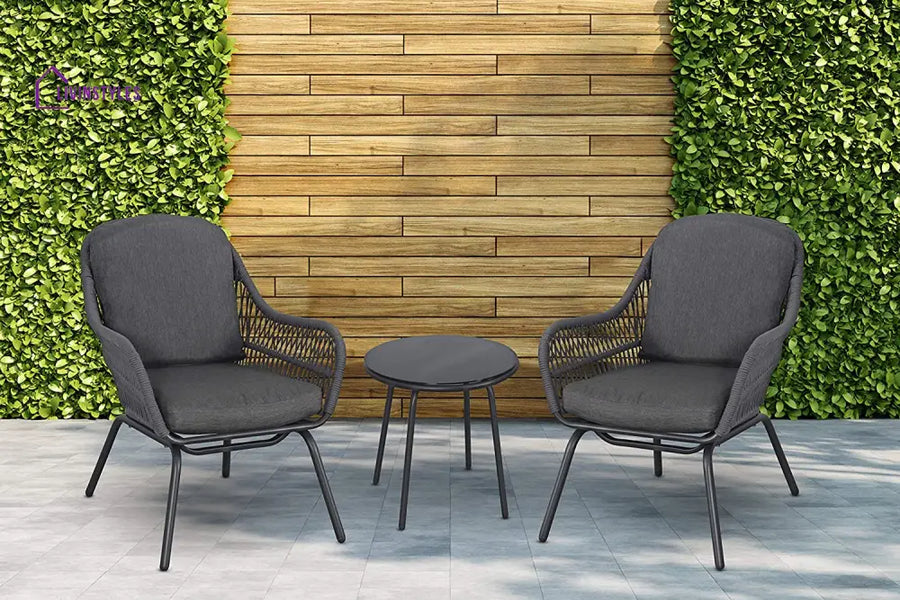 Pillar Outdoor Patio Seating Set 2 Chairs and 1 Table Set (Dark Grey) Braided & Rope - Coffee Table Sets