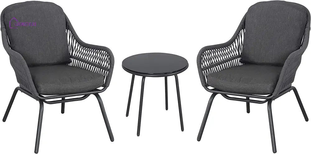 Pillar Outdoor Patio Seating Set 2 Chairs and 1 Table Set (Dark Grey) Braided & Rope - Coffee Table Sets