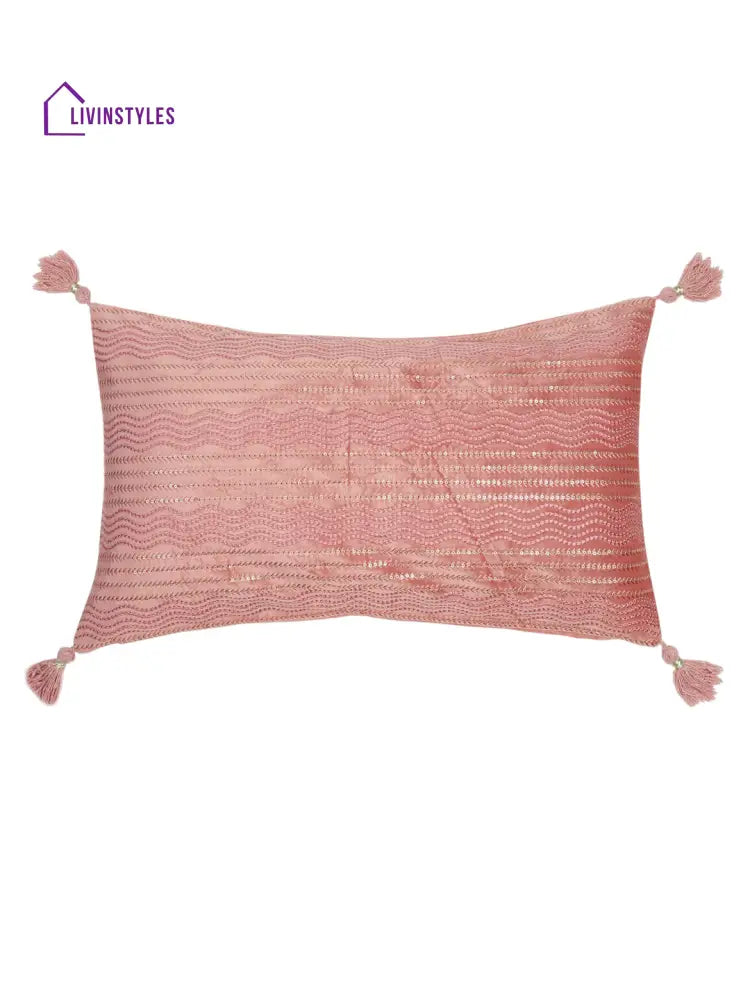 Pink Color Embroidered Cushion Cover Set Of 2 (12X28 Inch)