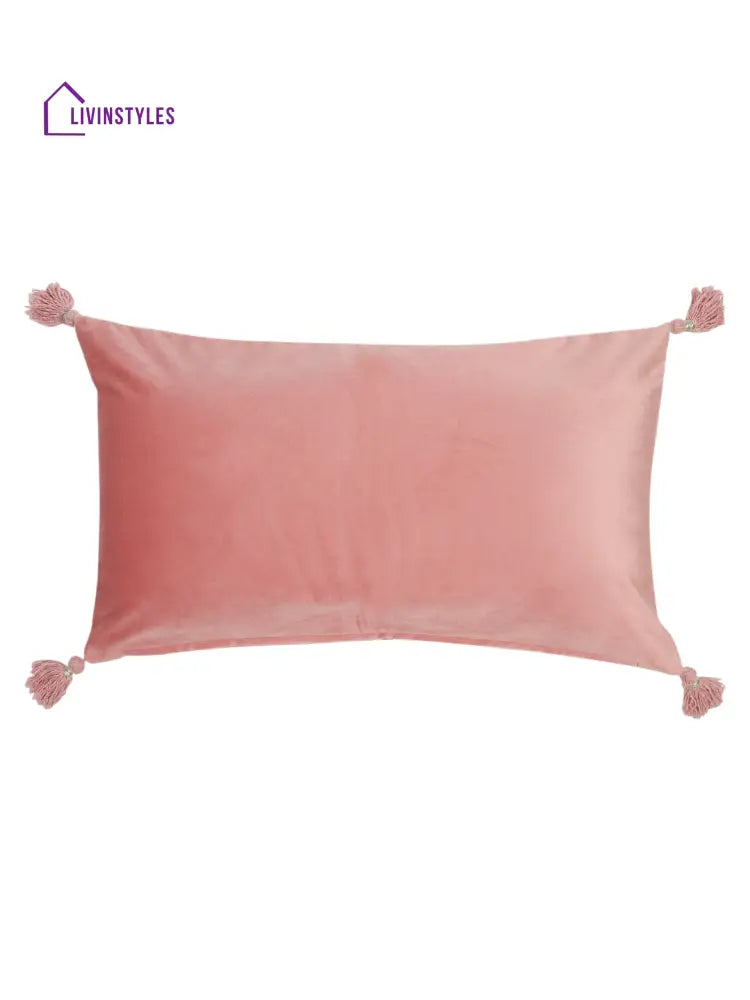 Pink Color Embroidered Cushion Cover Set Of 2 (12X28 Inch)