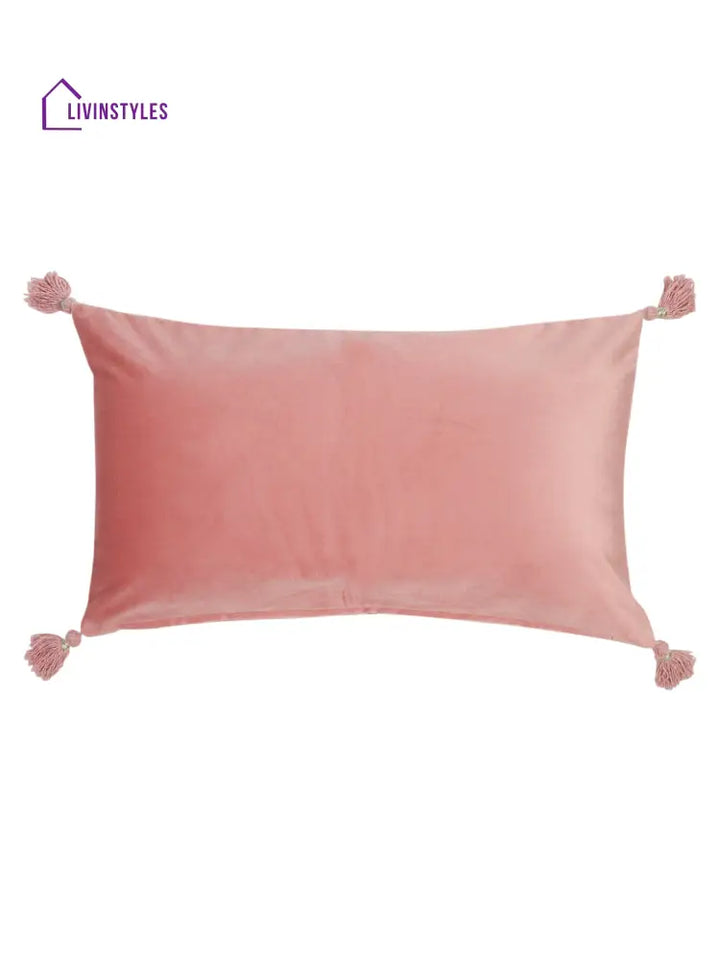 Pink Color Embroidered Cushion Cover Set Of 2 (12X28 Inch)
