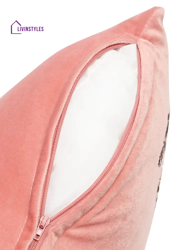 Pink Color Velvet Hand Work Cushion Cover Set Of 2 (18X18 Inch)