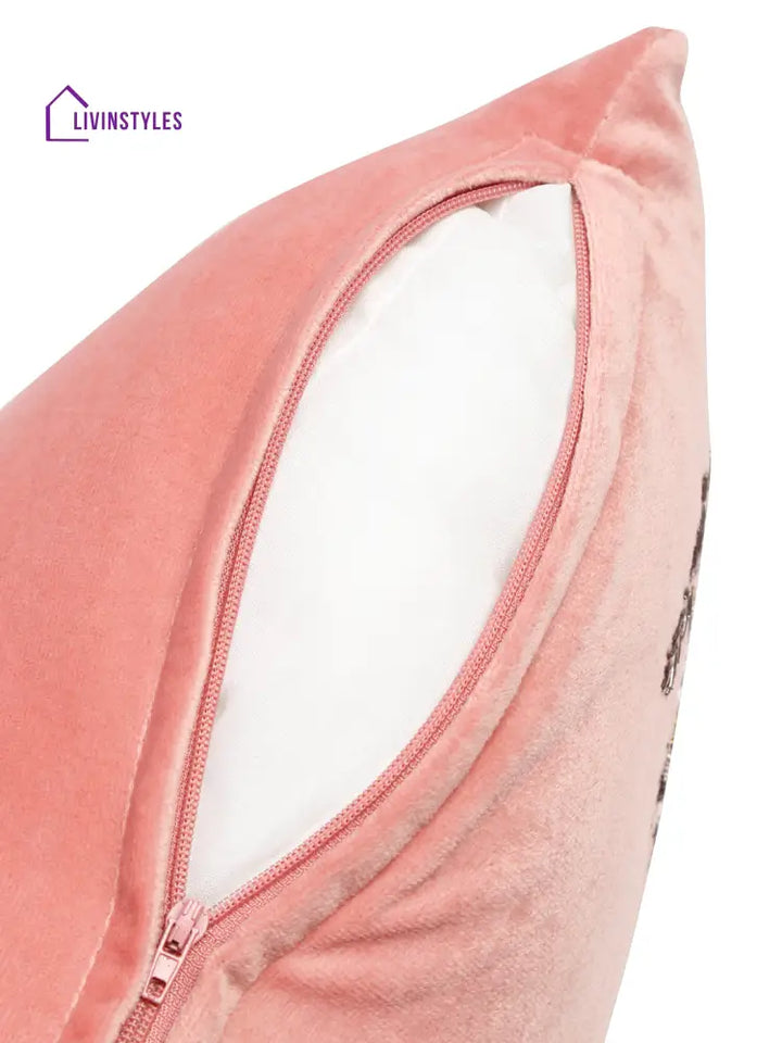Pink Color Velvet Hand Work Cushion Cover Set Of 2 (18X18 Inch)