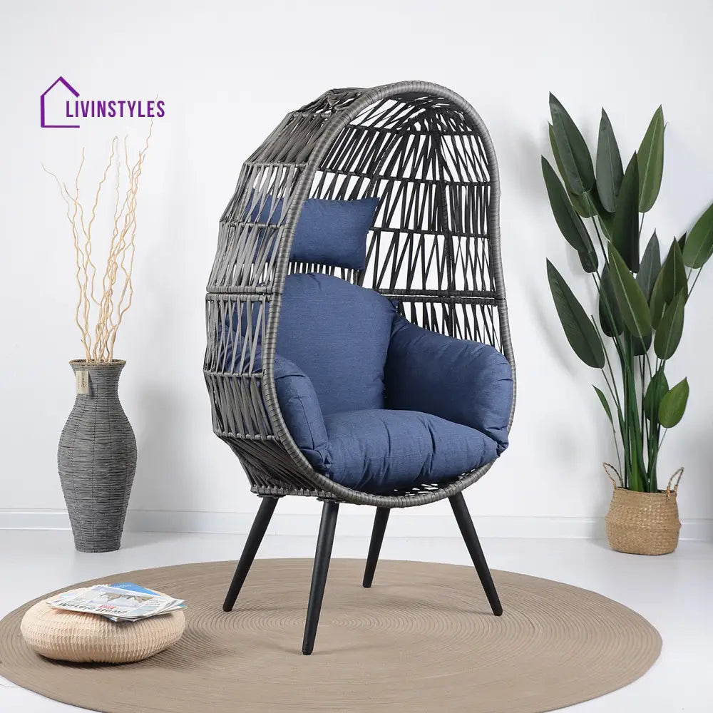 Pino Single Seater Swing Basket For Balcony & Garden (Grey) - Blue - Swings