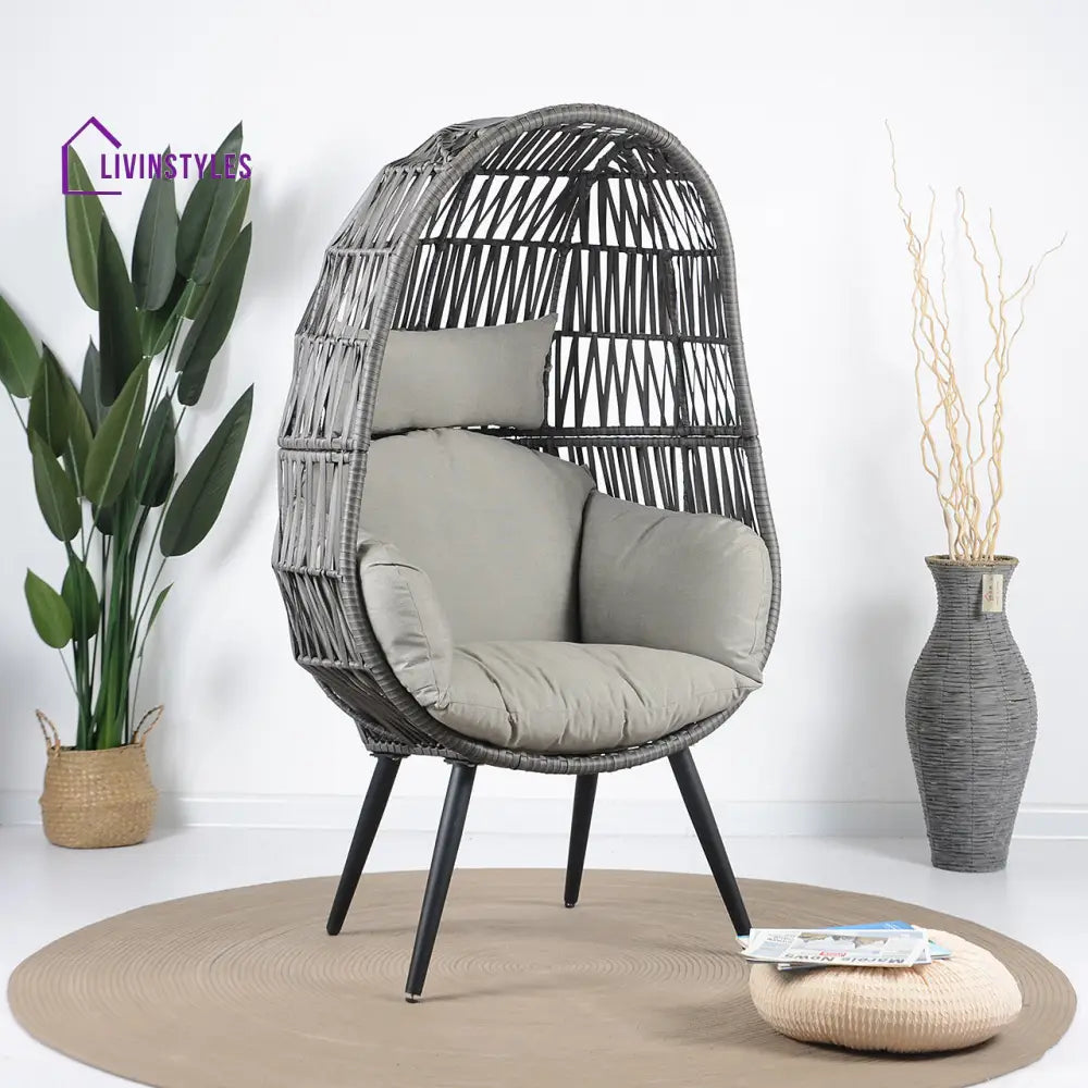 Pino Single Seater Swing Basket For Balcony & Garden (Grey) - Grey - Swings