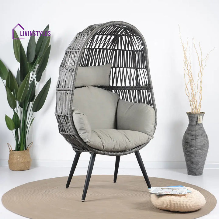 Pino Single Seater Swing Basket For Balcony & Garden (Grey) - Grey - Swings