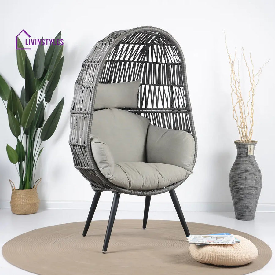 Pino Single Seater Swing Basket For Balcony & Garden (Grey) - Grey - Swings