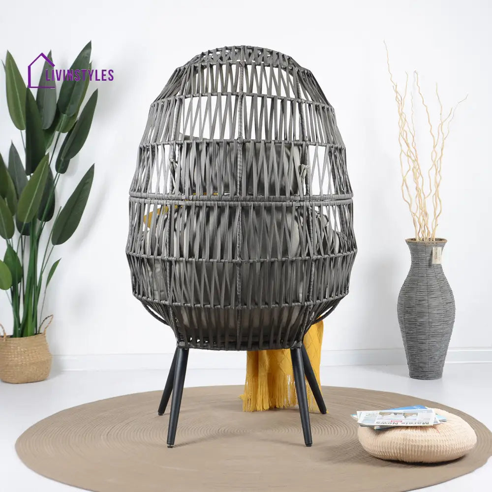 Pino Single Seater Swing Basket For Balcony & Garden (Grey) - Swings
