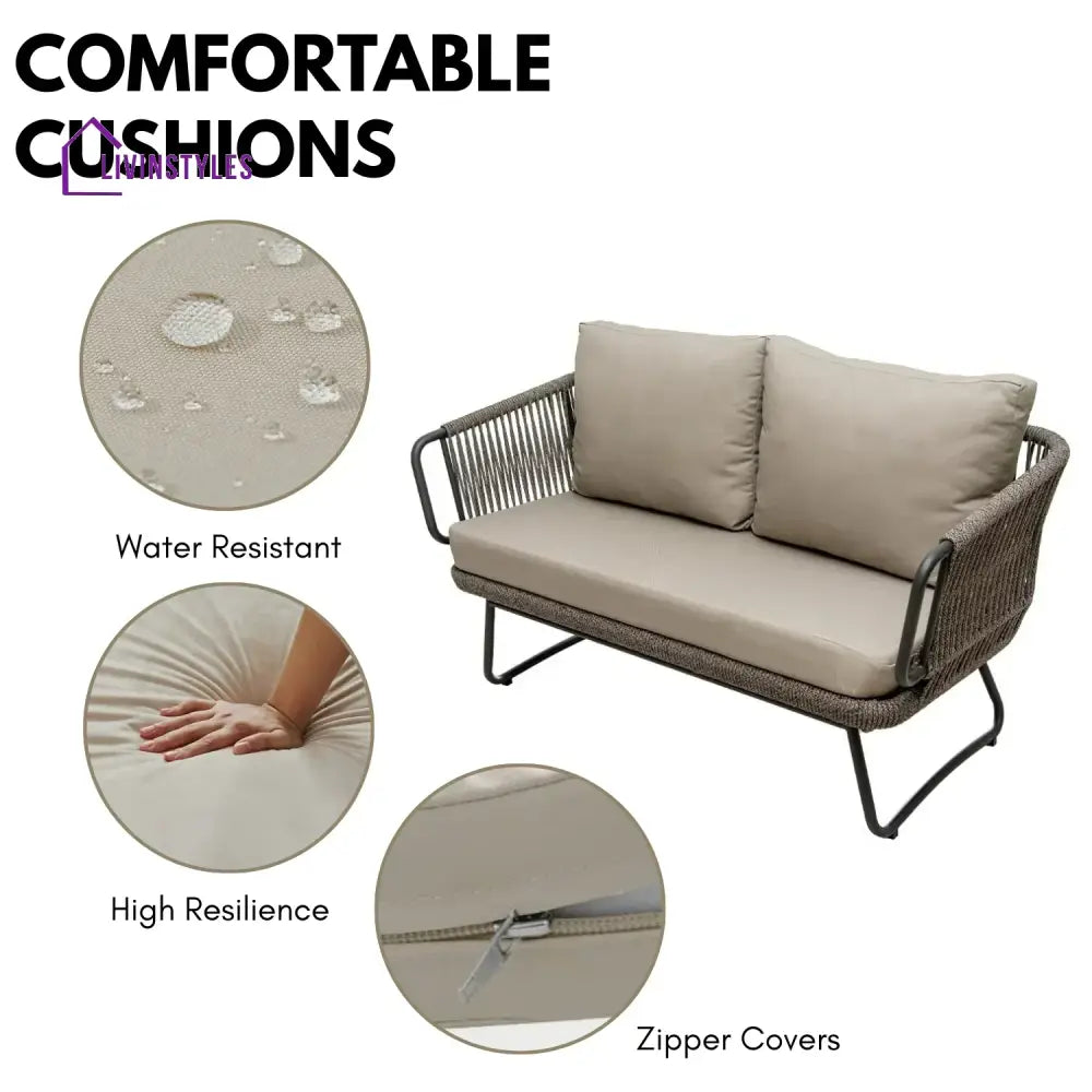Pinon Outdoor Garden Balcony Sofa Set 2 Seater 2 Single Seater 1 Center Table Set (Beige) Braided and Rope - Sofa Sets
