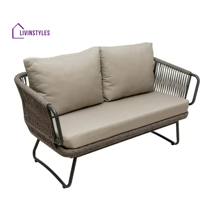 Pinon Outdoor Garden Balcony Sofa Set 2 Seater 2 Single Seater 1 Center Table Set (Beige) Braided and Rope - Sofa Sets