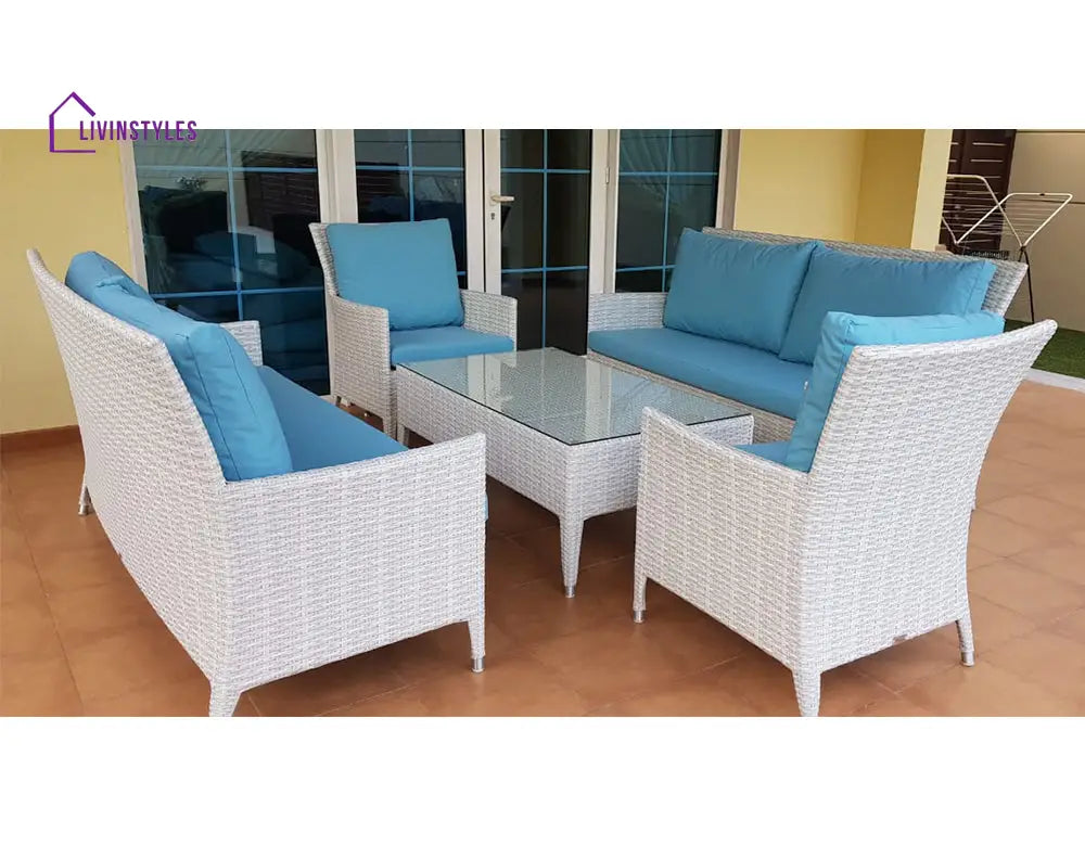 Pio Outdoor Sofa Set 2 Seater 2 Single seater and 1 Center Table (White) - Sofa Sets