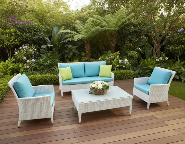 Pio Outdoor Sofa Set 2 Seater 2 Single seater and 1 Center Table (White) - Sofa Sets