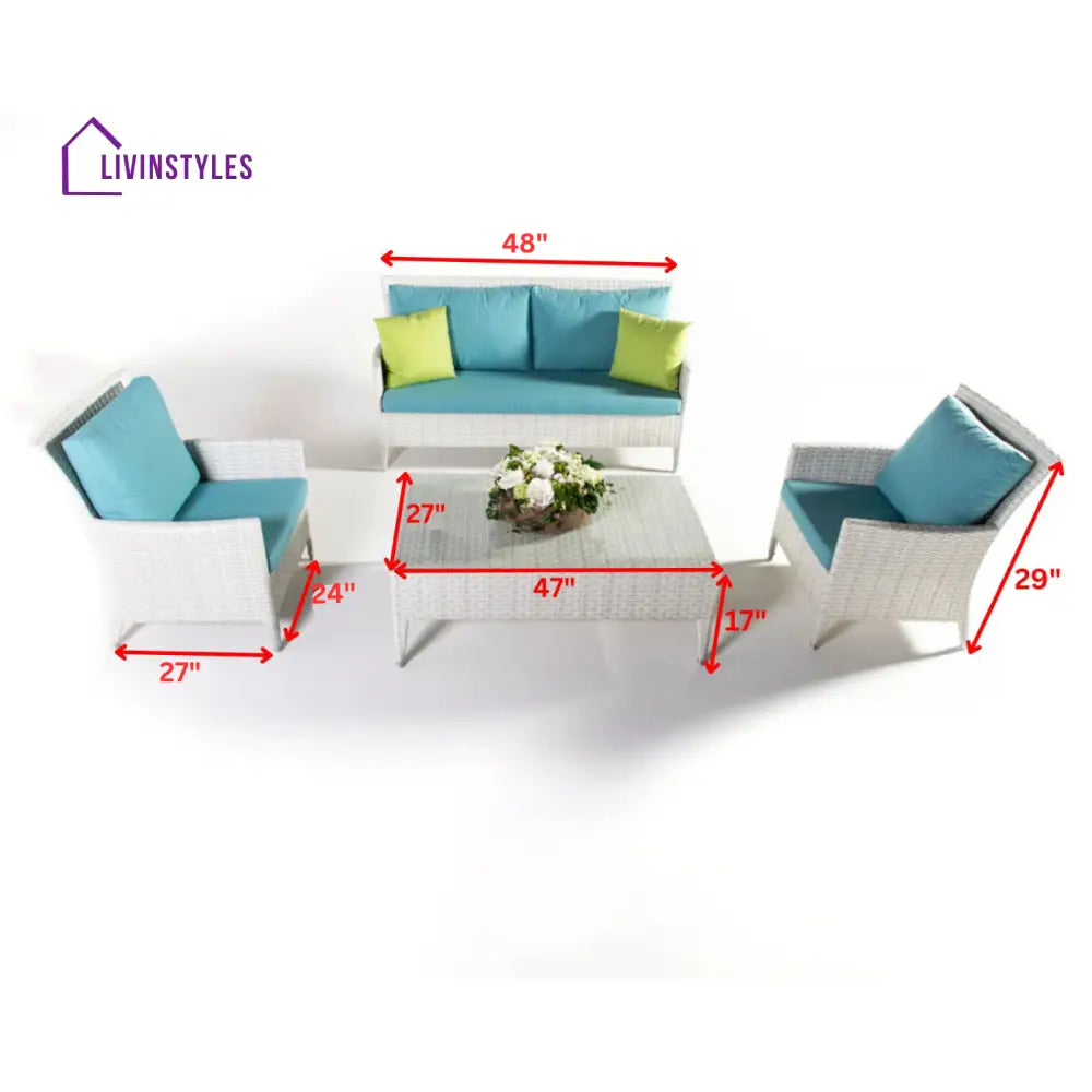 Pio Outdoor Sofa Set 2 Seater 2 Single seater and 1 Center Table (White) - Sofa Sets