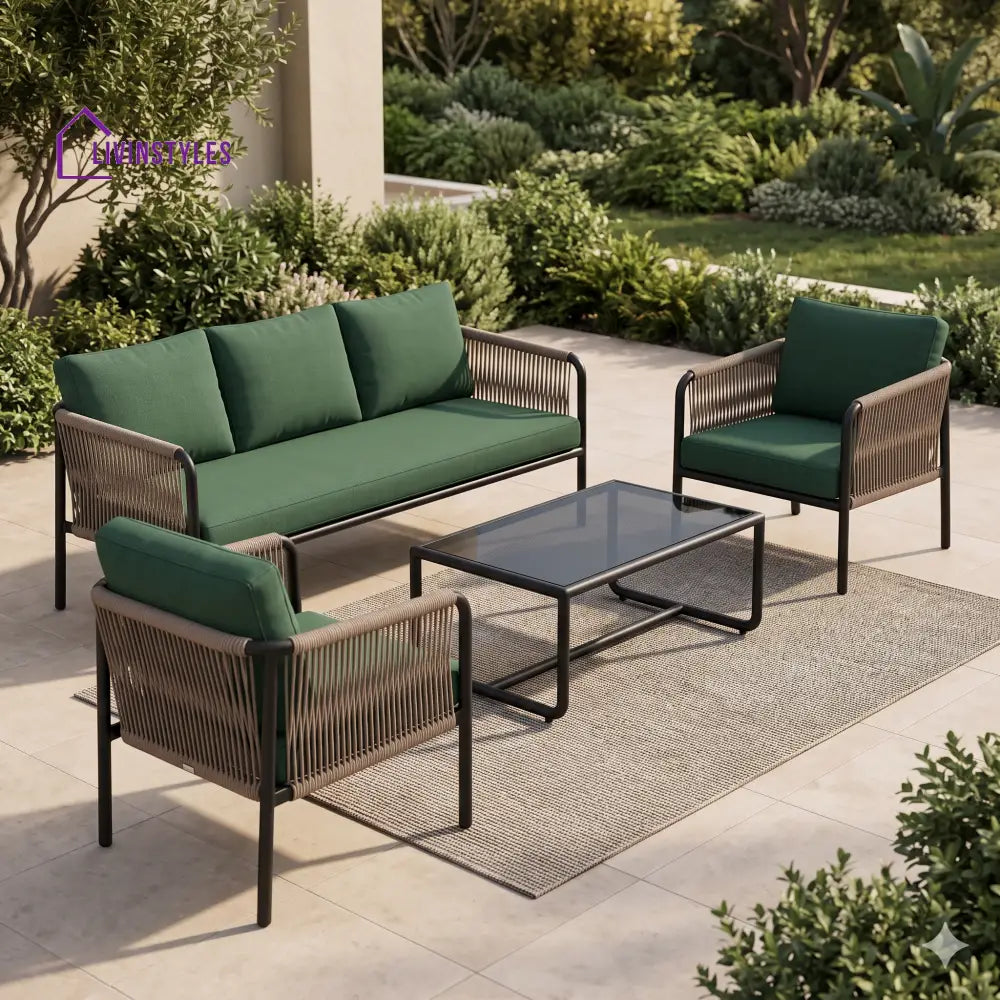 Piotr Premium MS Frame with Powder Coated Outdoor Sofa Set with Weather Proof Fabric