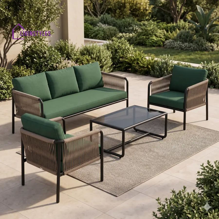 Piotr Premium MS Frame with Powder Coated Outdoor Sofa Set with Weather Proof Fabric