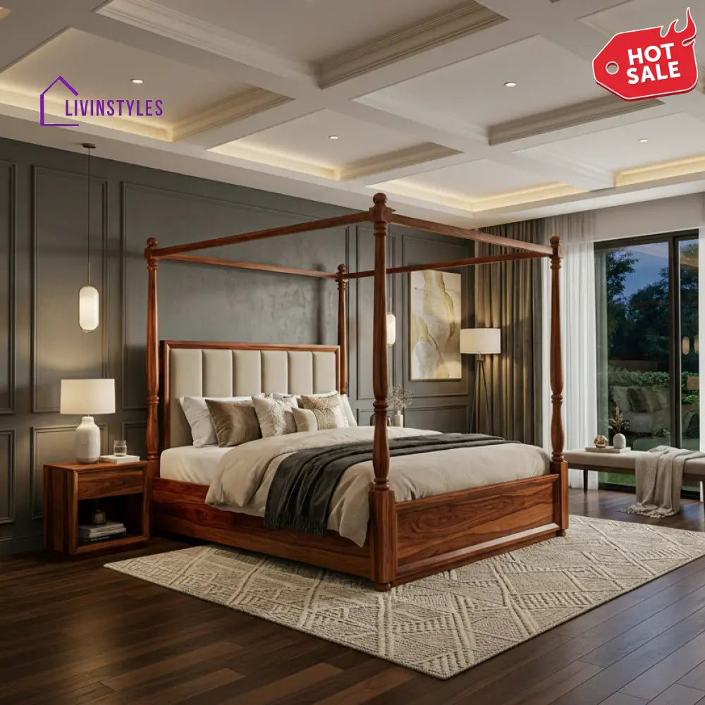 Piripi Sheesham Wood Poster Bed Without Storage