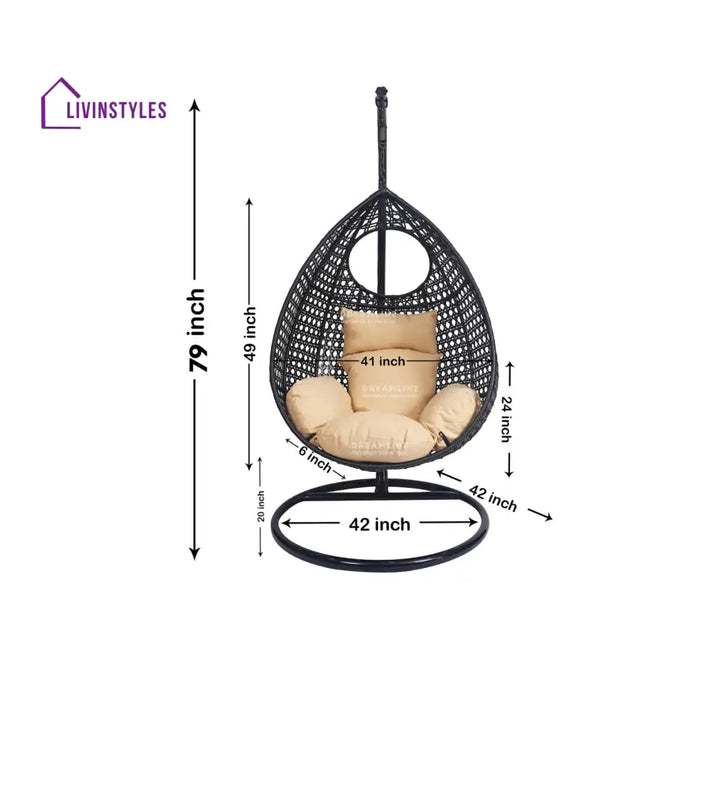Piro Single Seater Hanging Swing With Stand For Balcony Garden Swing (Dark Brown) - Swings