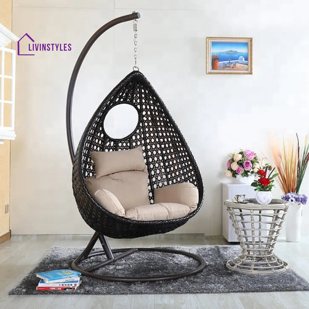 Piro Single Seater Hanging Swing With Stand For Balcony Garden Swing (Dark Brown) - Swings