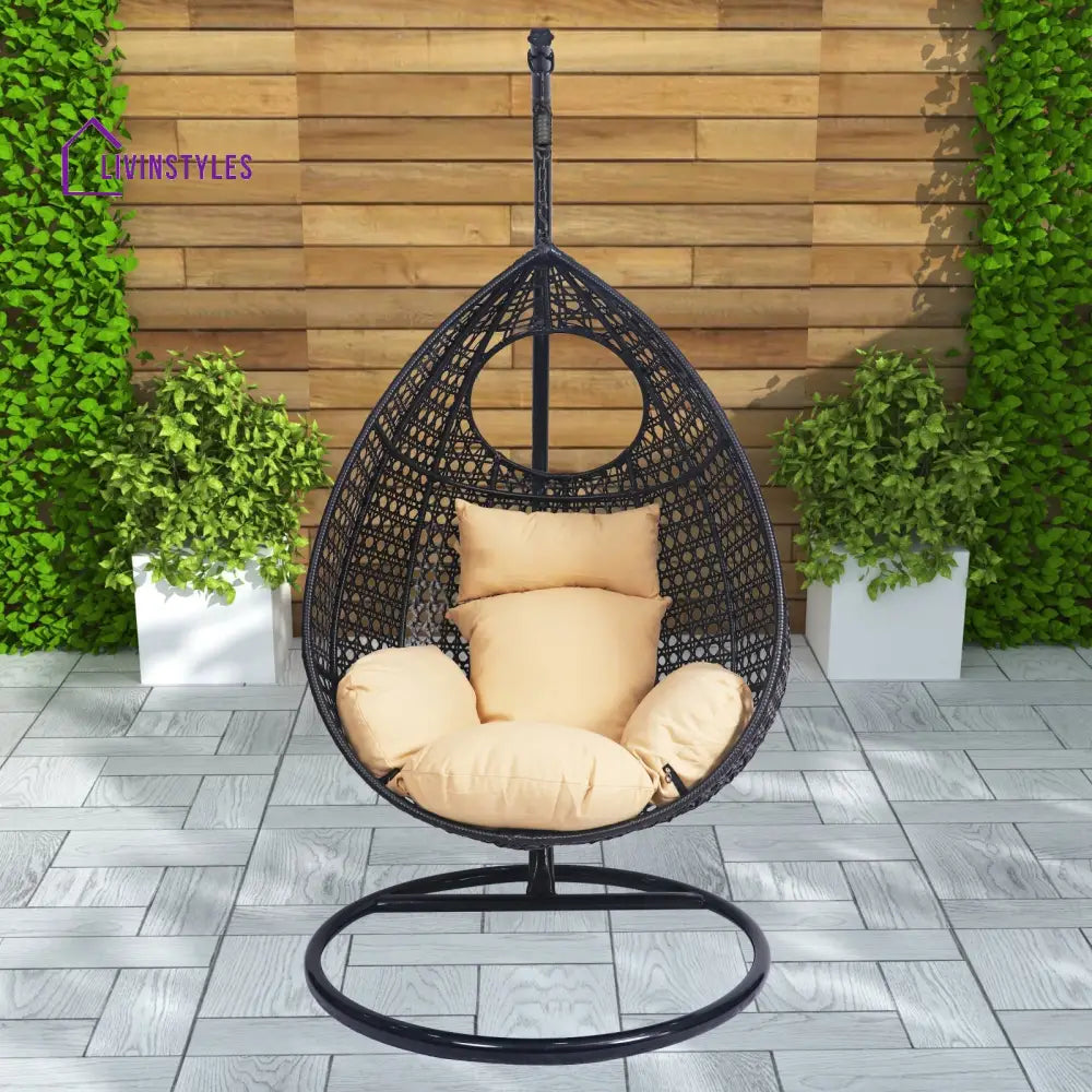 Piro Single Seater Hanging Swing With Stand For Balcony Garden Swing (Dark Brown) - Swings