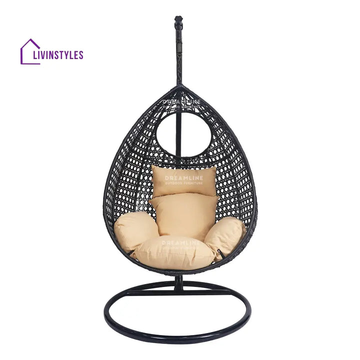 Piro Single Seater Hanging Swing With Stand For Balcony Garden Swing (Dark Brown) - Swings