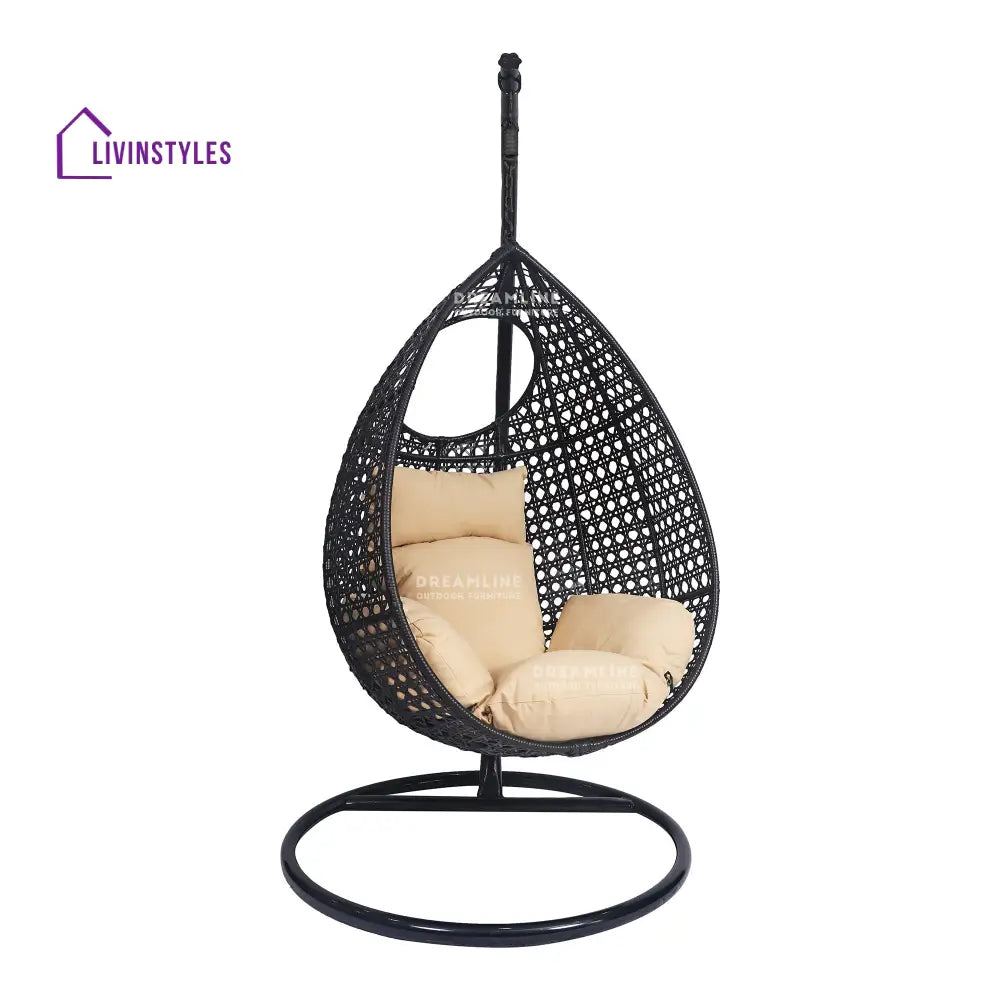 Piro Single Seater Hanging Swing With Stand For Balcony Garden Swing (Dark Brown) - Swings