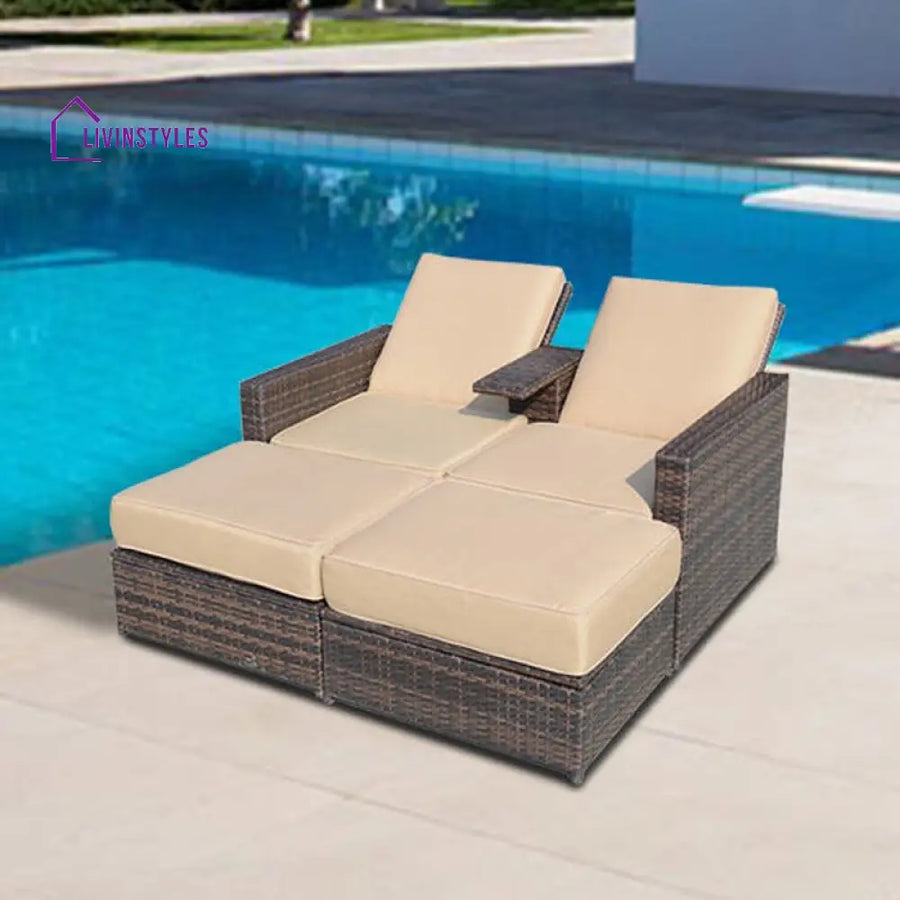 Pirozzi Outdoor Poolside Sunbed With Cushion Daybed (Brown) - Sunbed