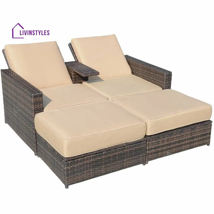 Pirozzi Outdoor Poolside Sunbed With Cushion Daybed (Brown) - Sunbed